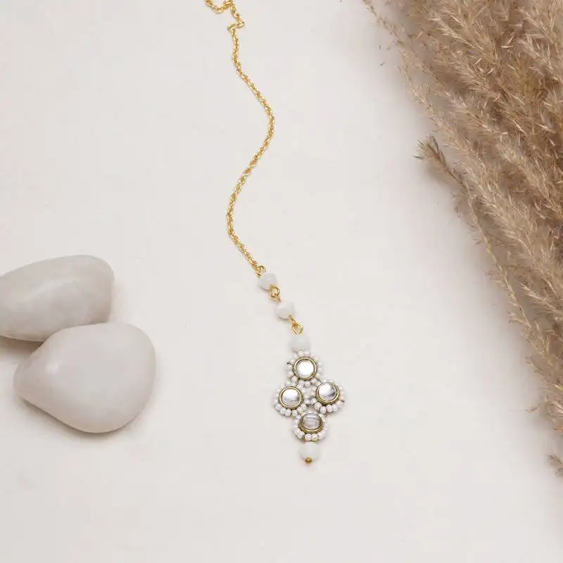 Minimalist white pearl maangtikka