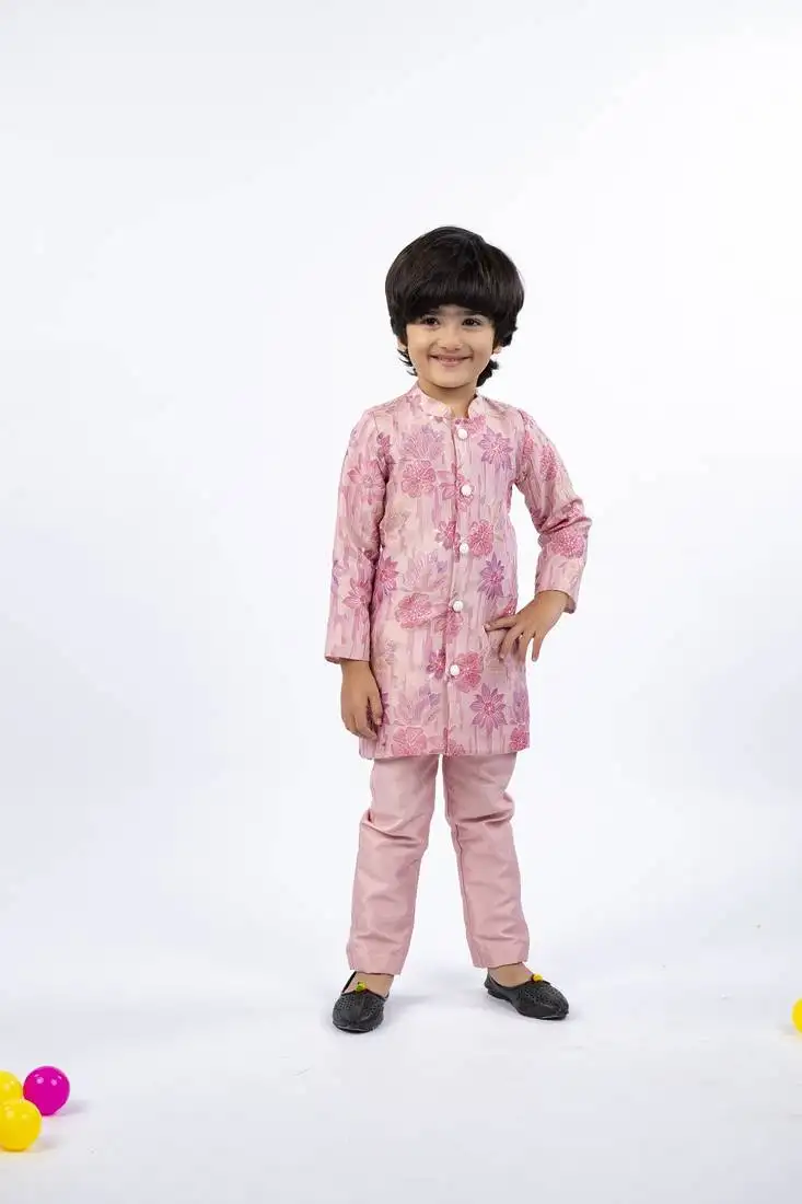Flower embroidered petal pink kurta and pant