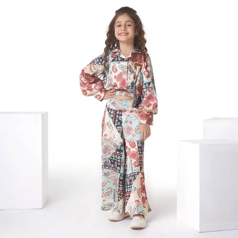 Multicolor printed cotton blend shirt collar co-ord set