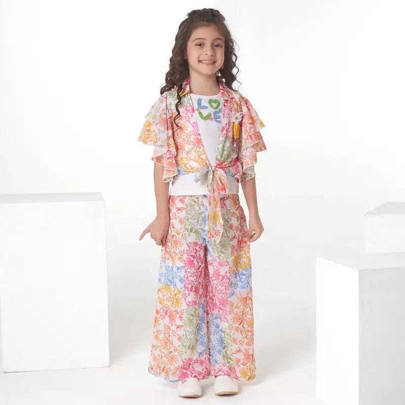 Multicolor floral printed embroidery cotton blend co-ord set
