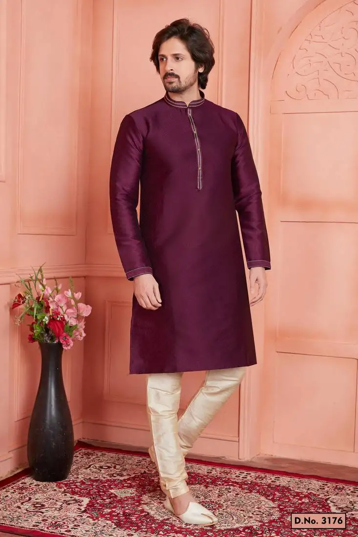 Men margenta jacquard silk brocade pintux straight kurta