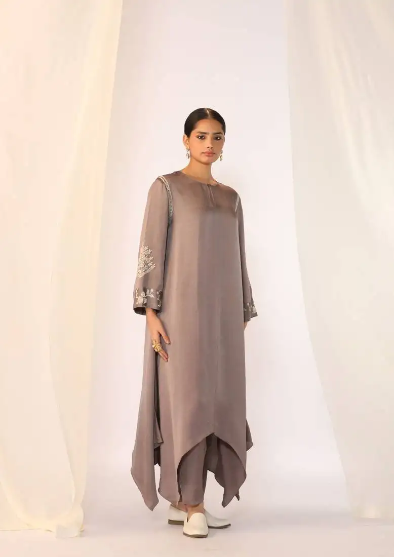 Grey embroidered linen kurta sets