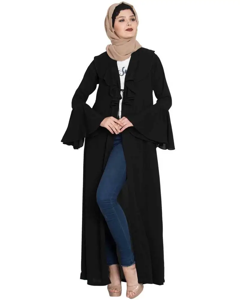 Black long cardigan with bell sleeves without inner abaya