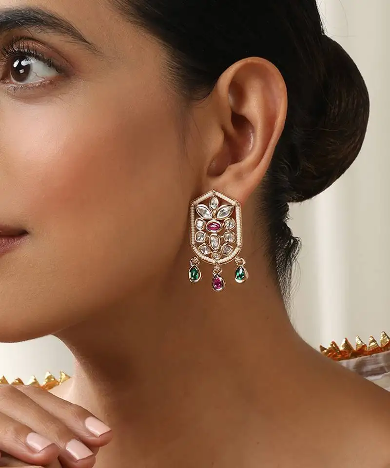 Multicolour polki stud earrings