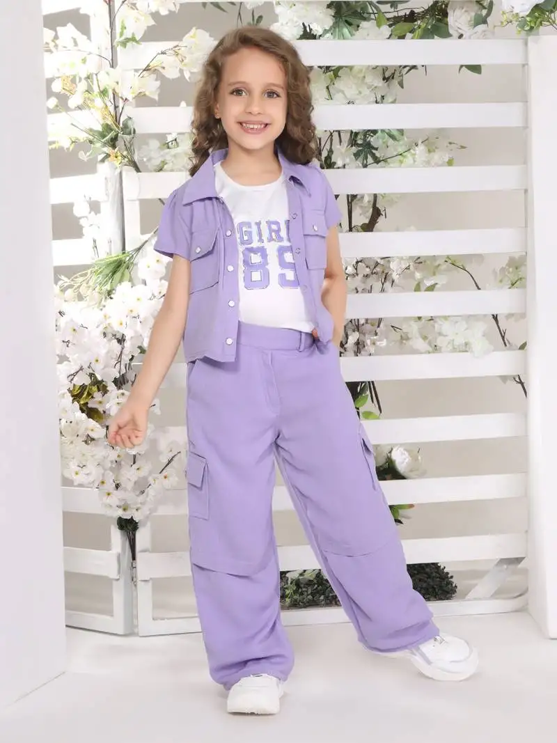 Lilac printed nylon jacket side pocket palazzo co-ord set