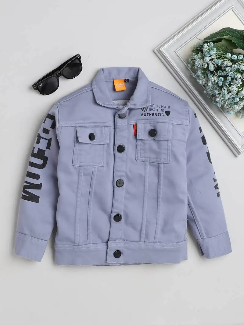 Air force printed denim front pocket jacket