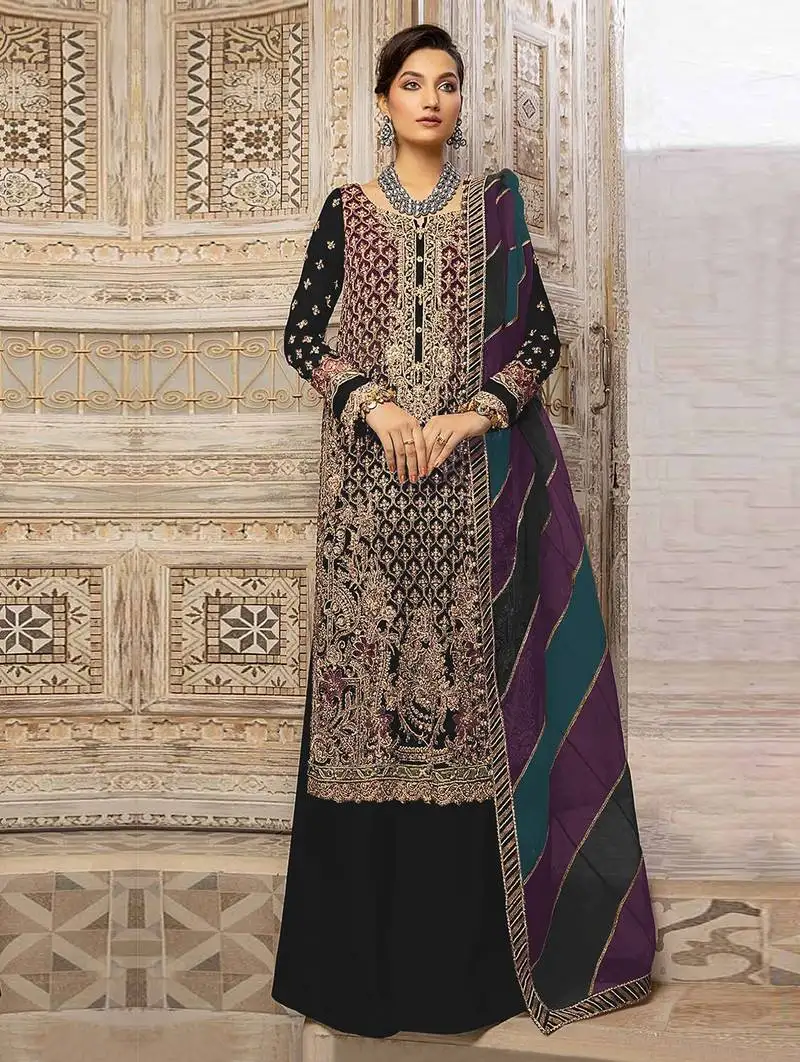 Black embroidery sequence work fox georgette salwar kameez semi stitched