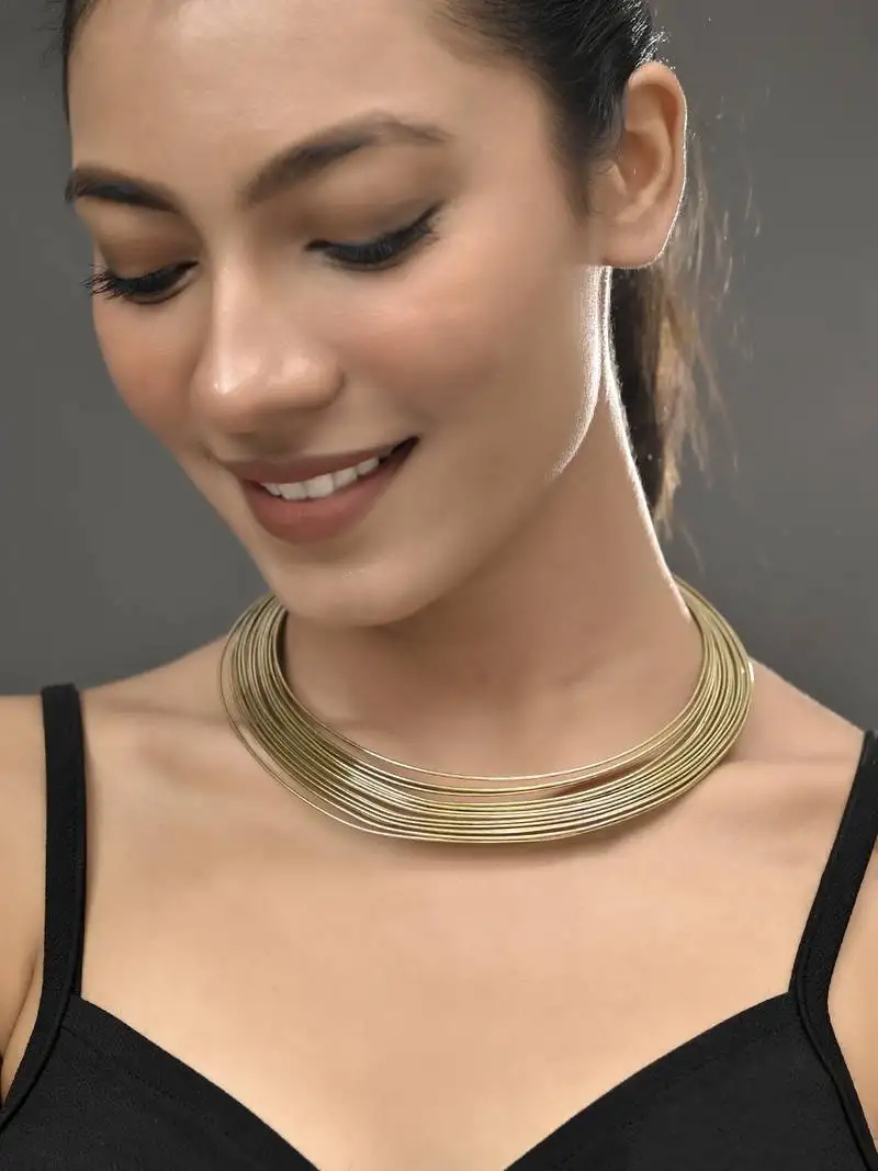 Gold-plated multi-strand choker necklace for women