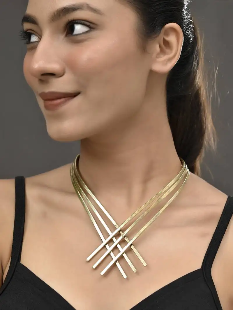 Gold-plated multi-strand choker necklace