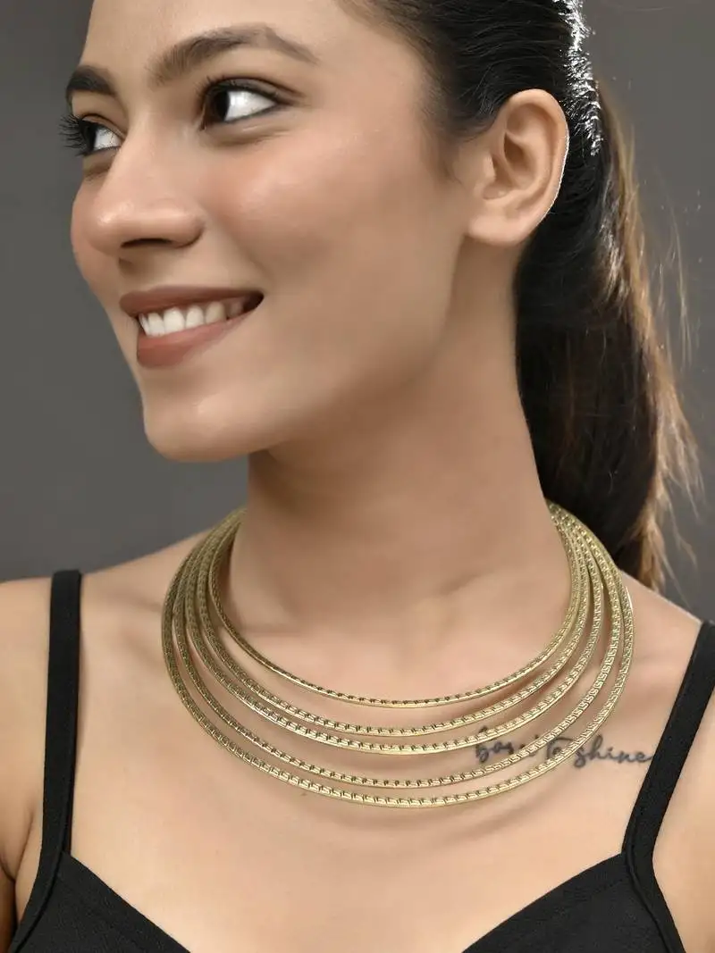 Multi-strand gold plated choker necklace for women