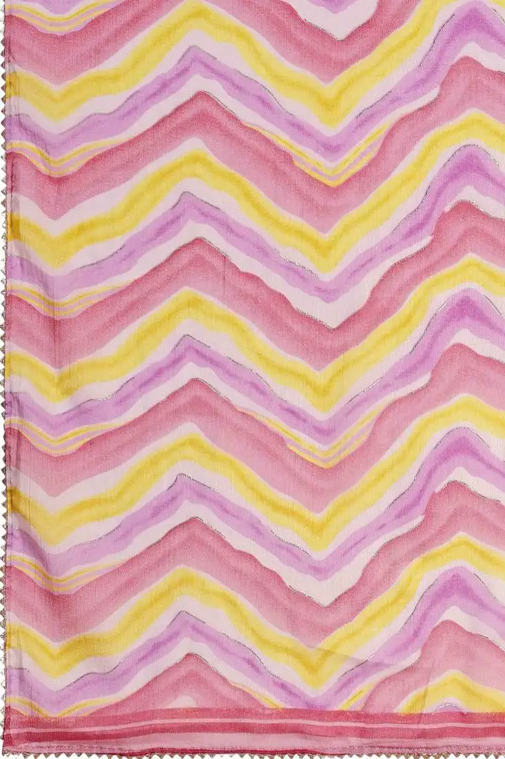 Pink ready to wear chiffon foil work leheriya printed saree with unstiched blouse piece