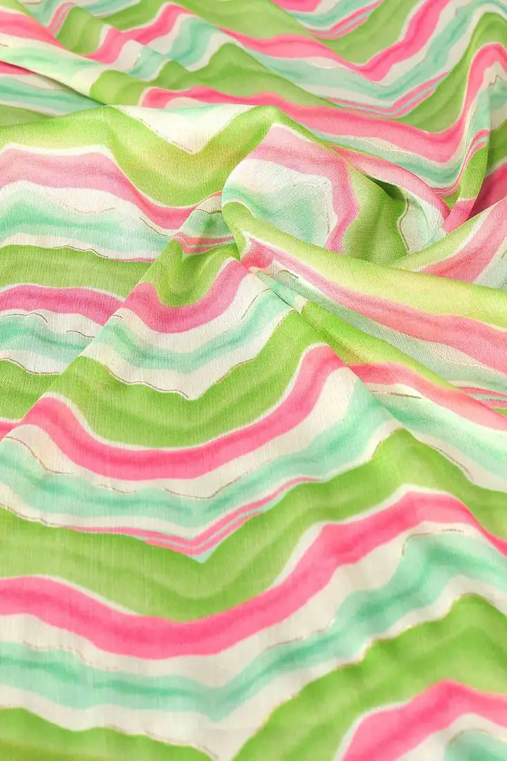 Light green ready to wear chiffon foil work leheriya printed saree with unstiched blouse piece