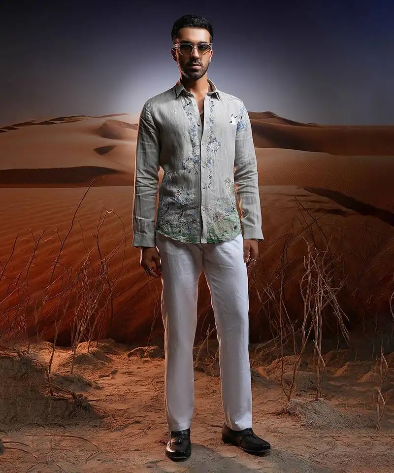 Phoenix whisper embroidered linen shirt