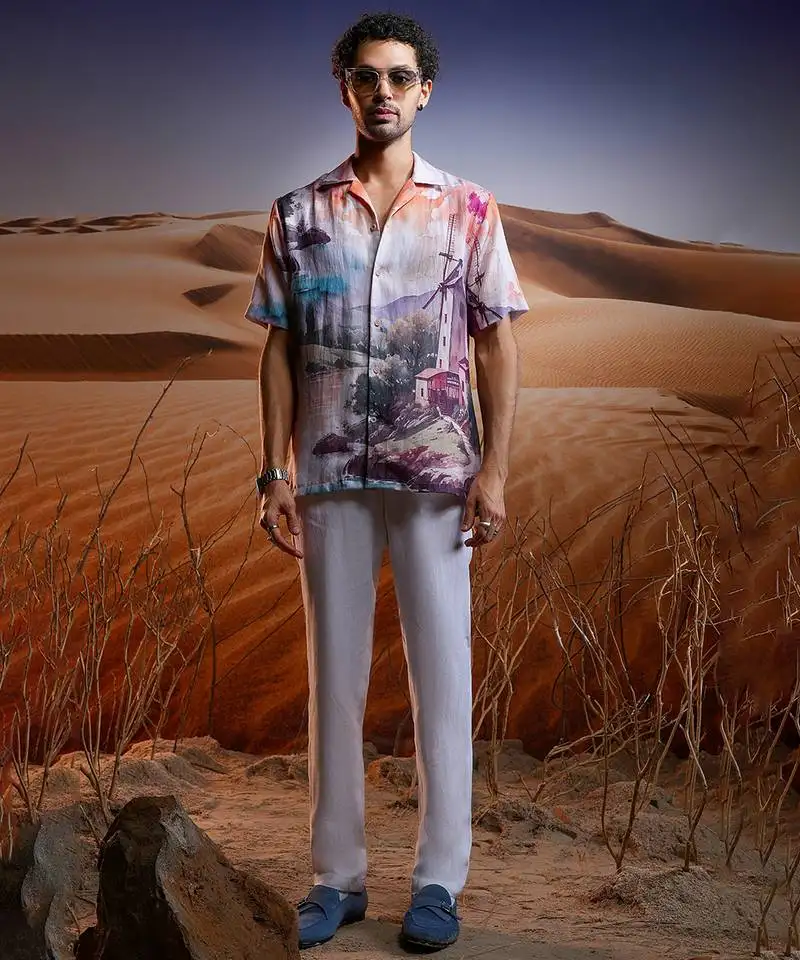 Portofino sunset linen cuban shirt