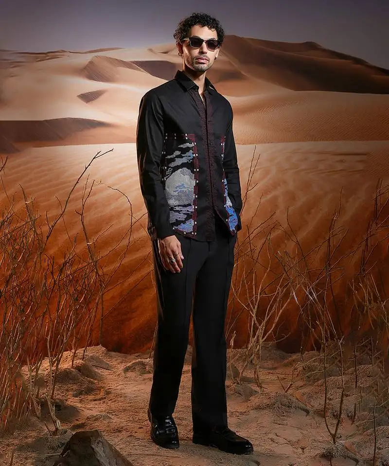 Obsidian black embroidered linen shirt