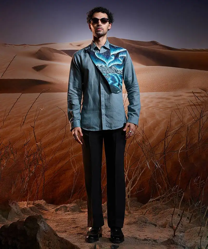 Northern waves hand-painted linen shirt