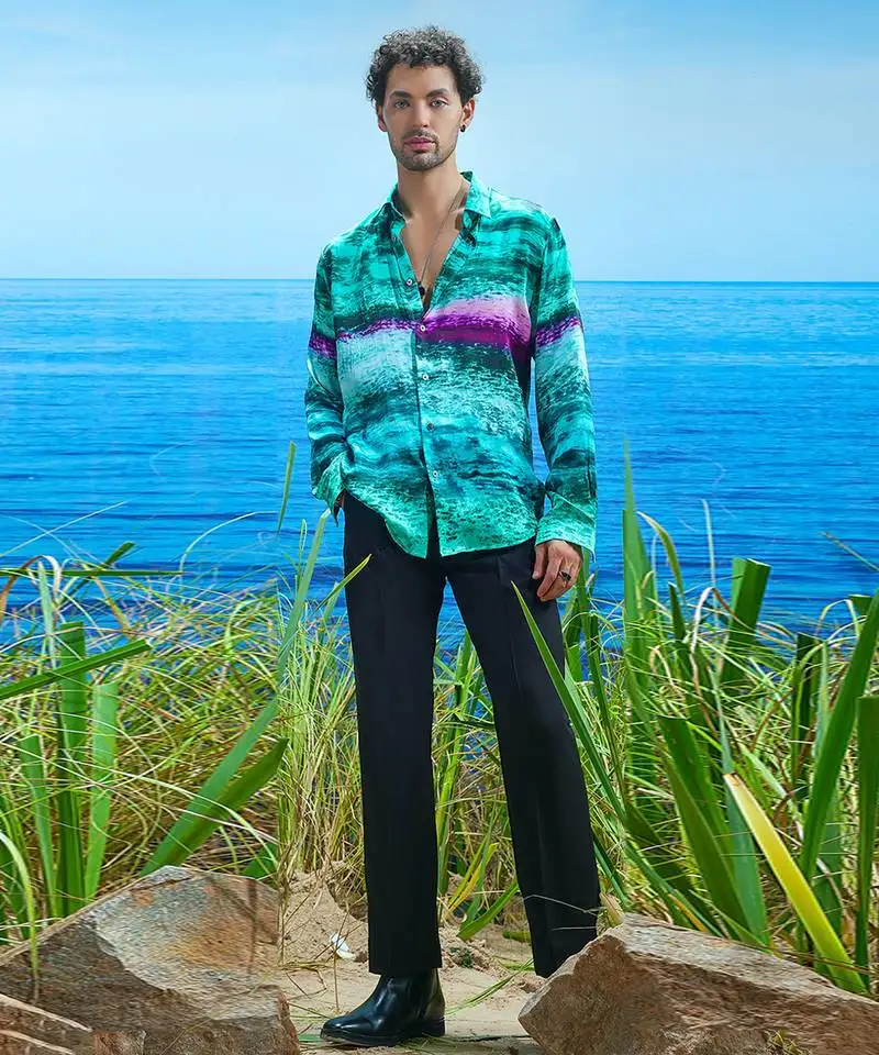 Emerald abyss habutai silk shirt