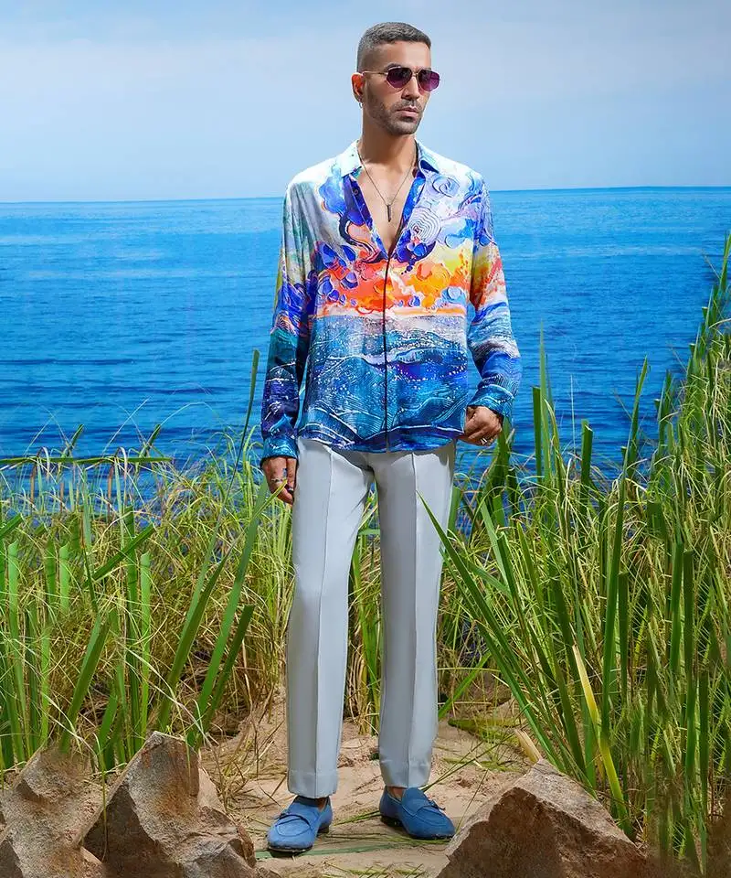 Cosmic wave habutai silk shirt