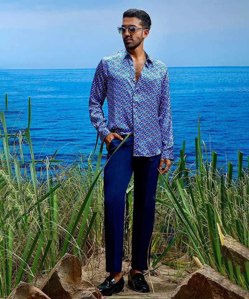 Prismatic horizon habutai silk shirt