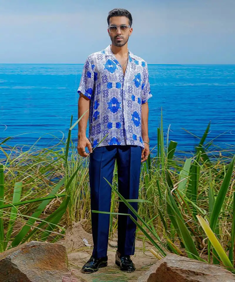 Indigo riviera habutai silk shirt
