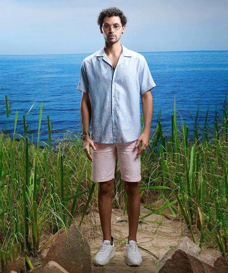 Oceanic calm cuban embroidered linen shirt.