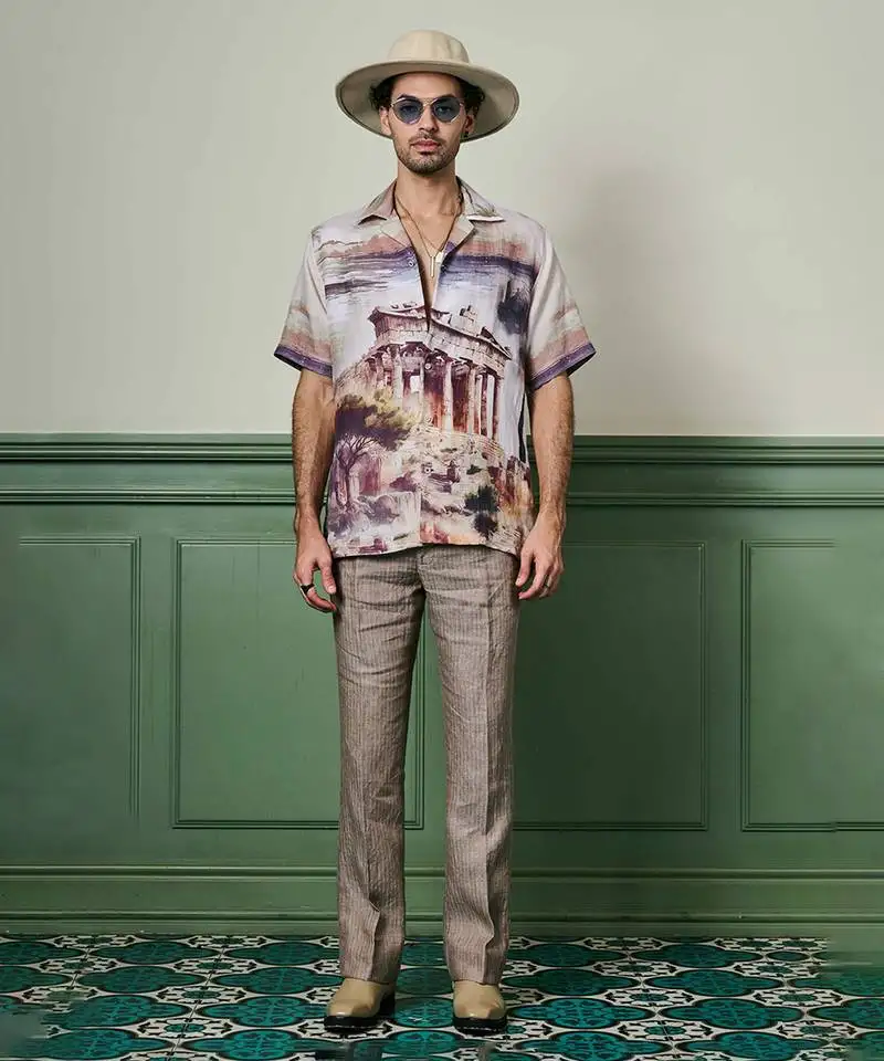 Athenian glory linen cuban shirt