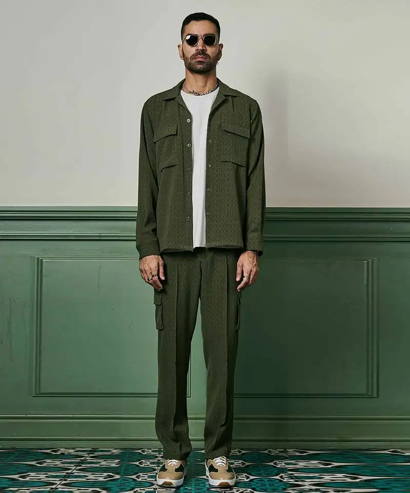 Olive green biscuit crepe coord set