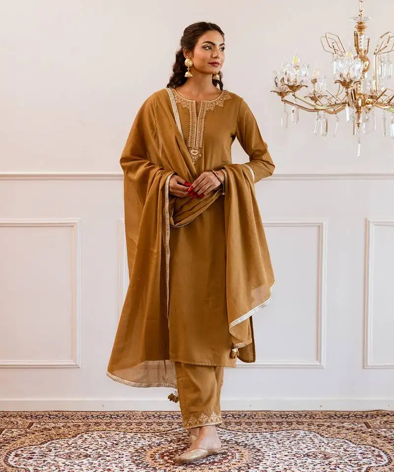 Brown straight fit suit set