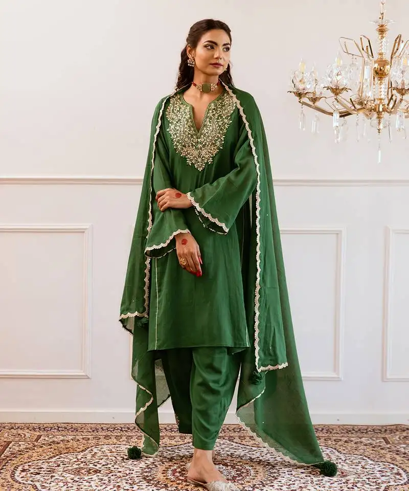 Green anti fit anarkali suit set