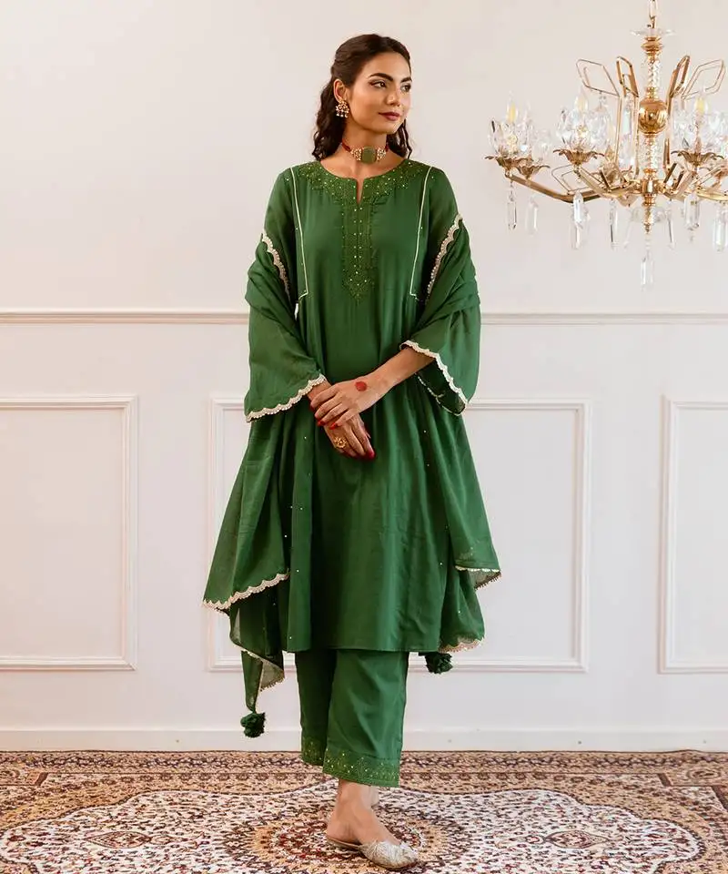 Green kali anarkali suit set