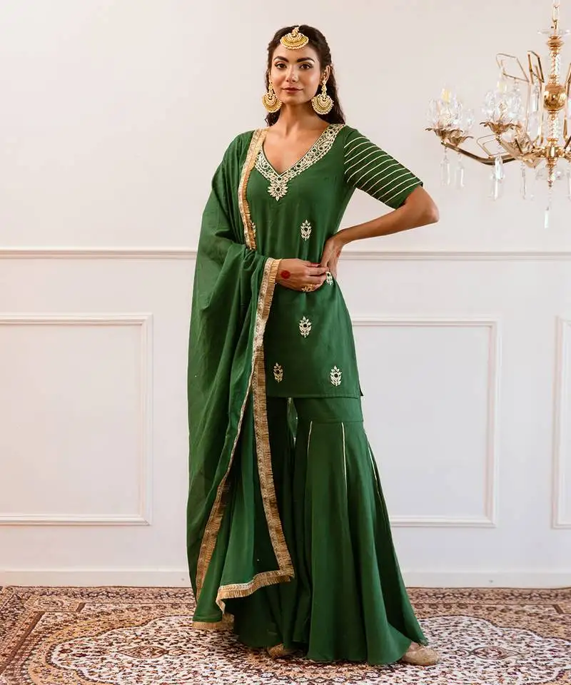 Green kurta with sharara suit set