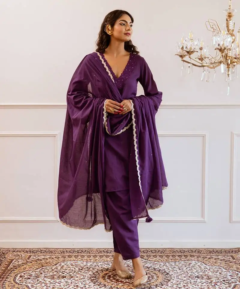 Purple straight embroidered suit set