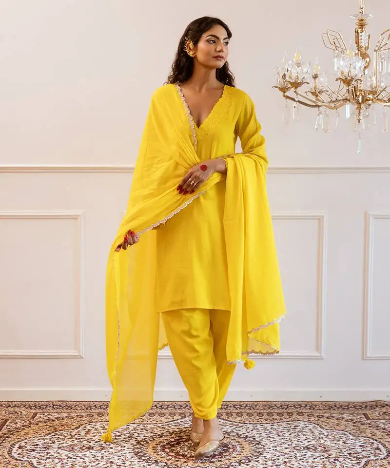 Yellow kurta with salwar suit set
