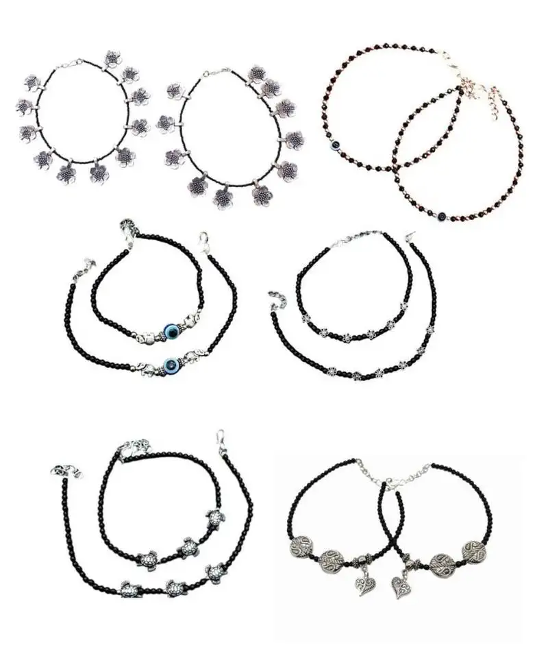 Black beads nazariya anklet combo pack will come with unique surprising gift for women (combo pack of 10)
