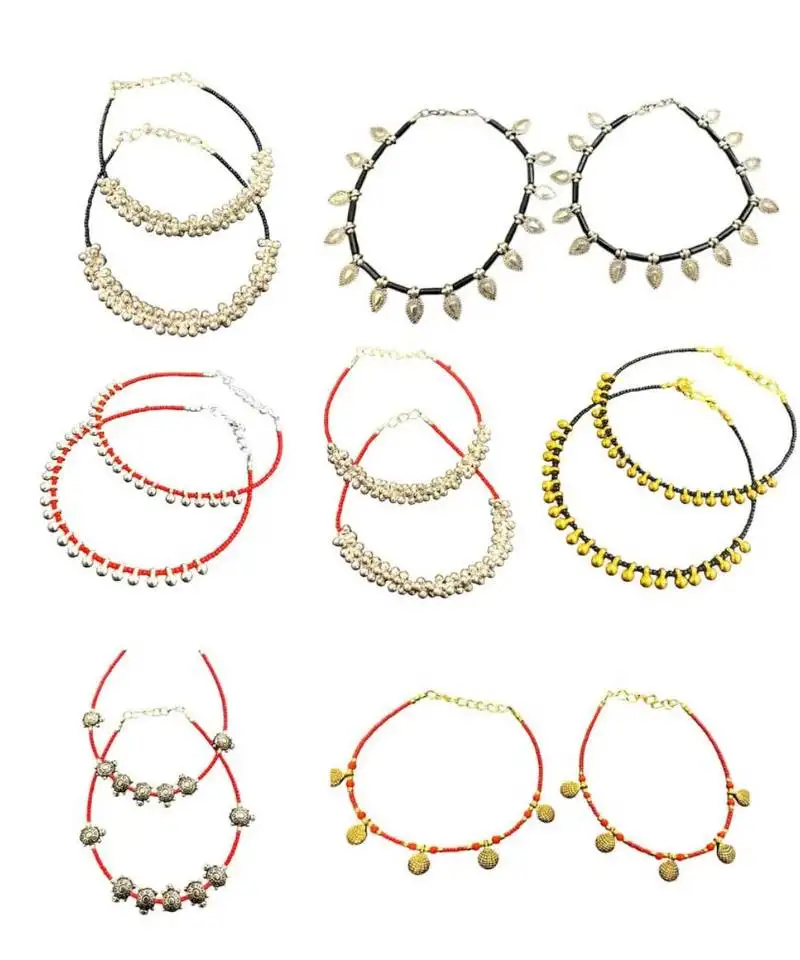Black oxidised bead anklet gifts random combo pack will come with stylish fashion anklet for women (pair of 5)