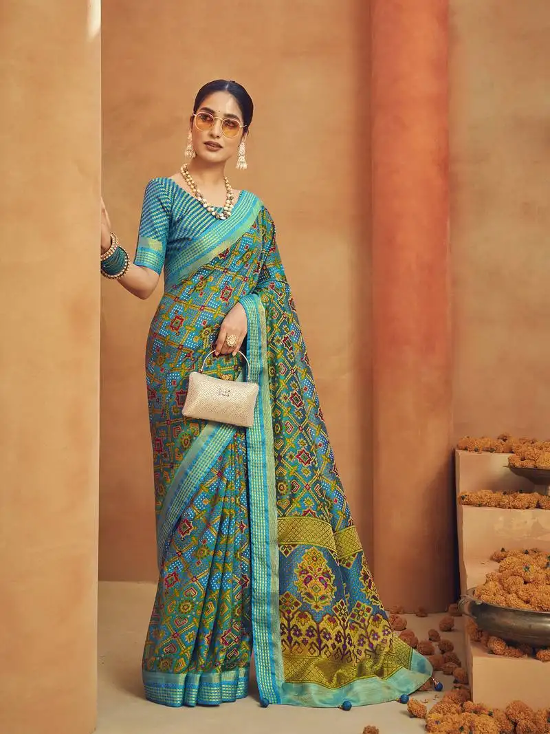 Blue poly viscose georgette woven banarasi designer saree