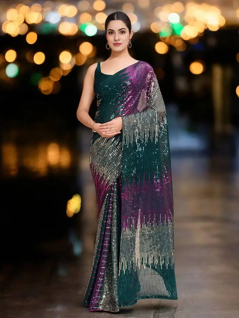 Multi georgette sequins saree with unstitched blouse