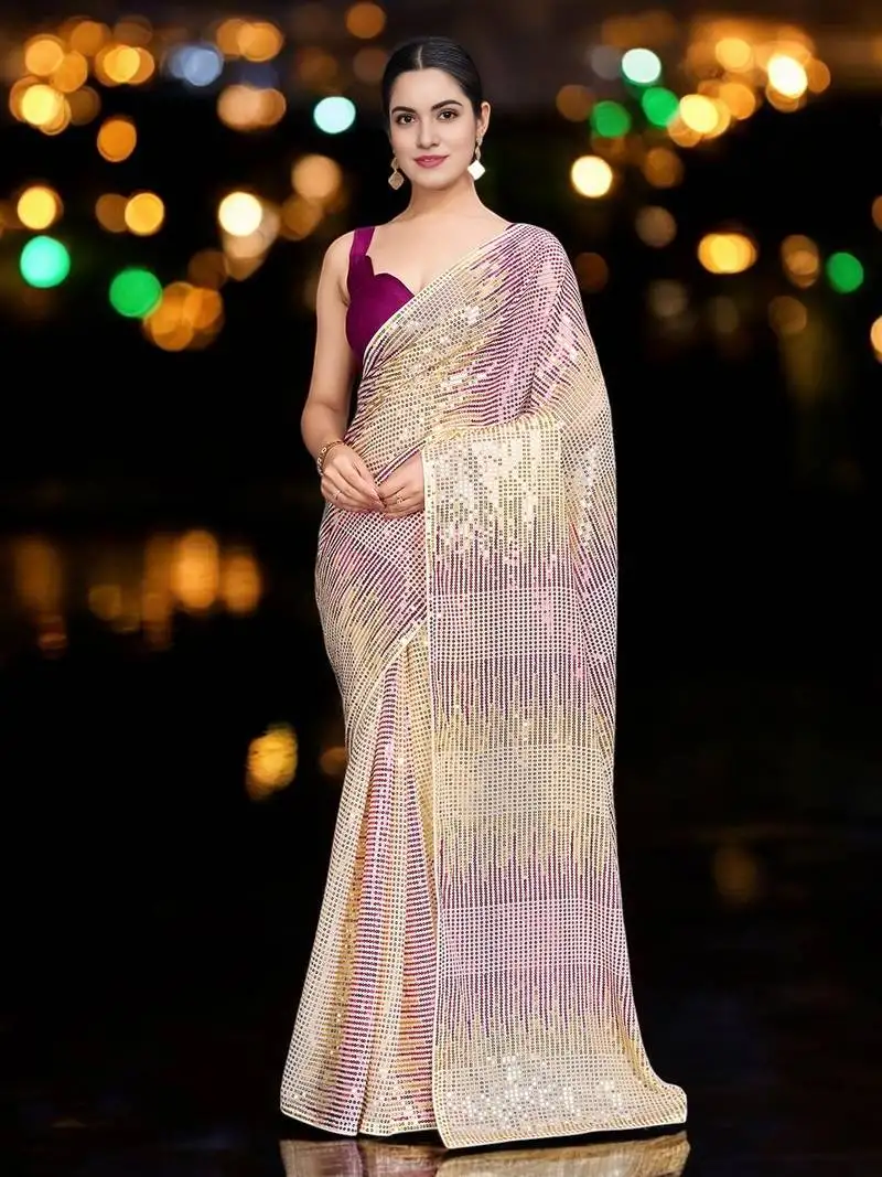 Rani georgette sequins saree with unstitched blouse
