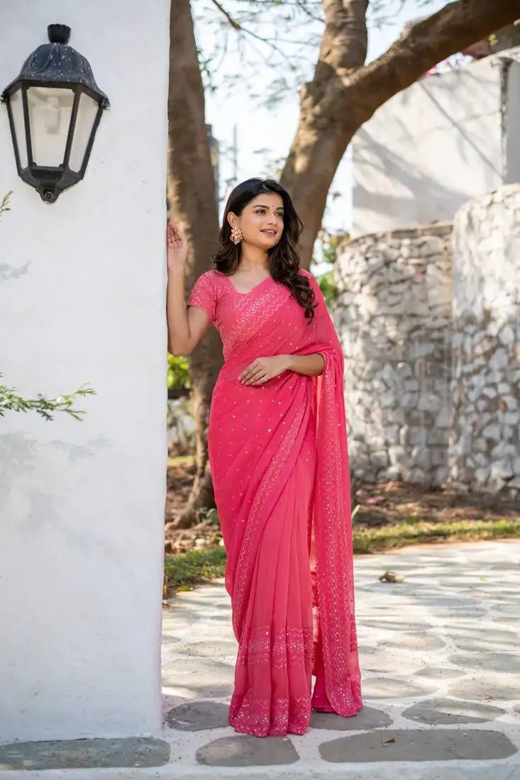 Rose pink sequin saree