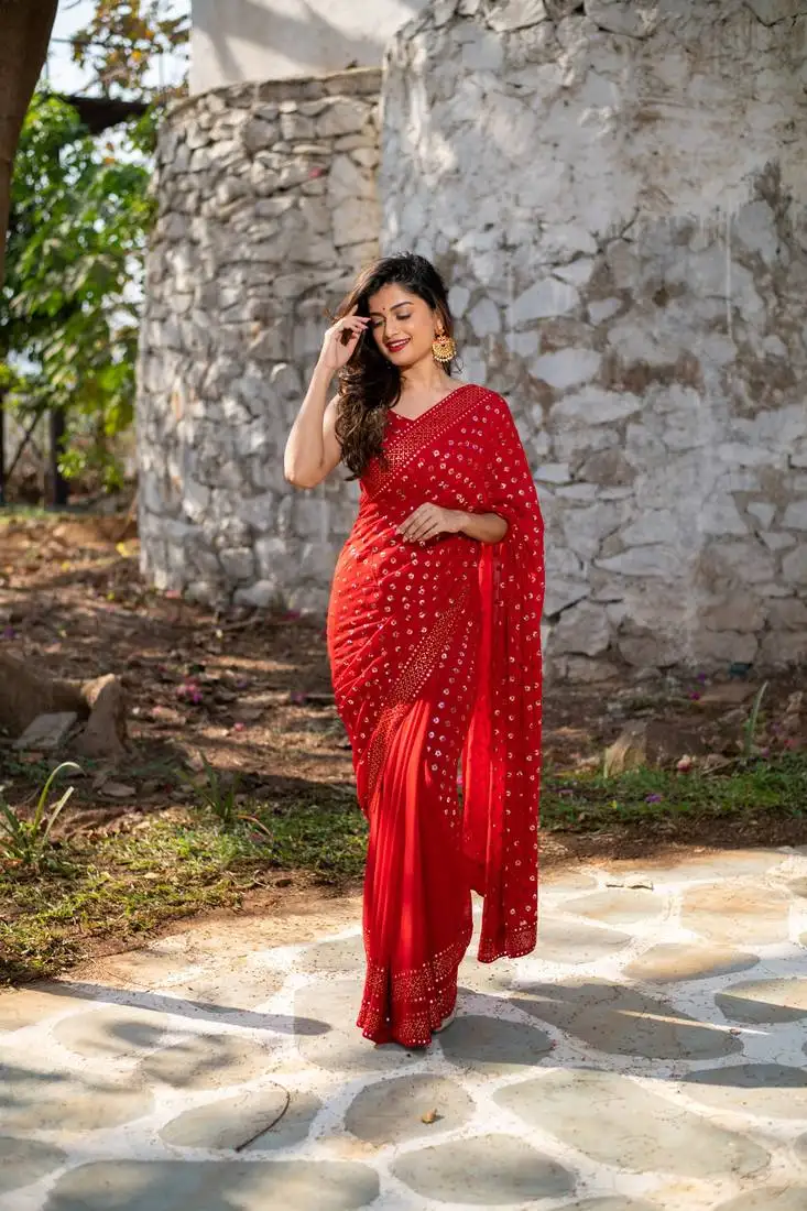 Red heavy sequin saree