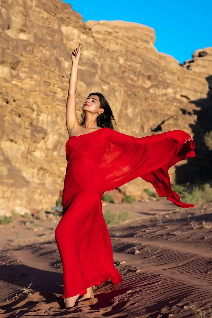 Red ready to wear saree with stitched blouse