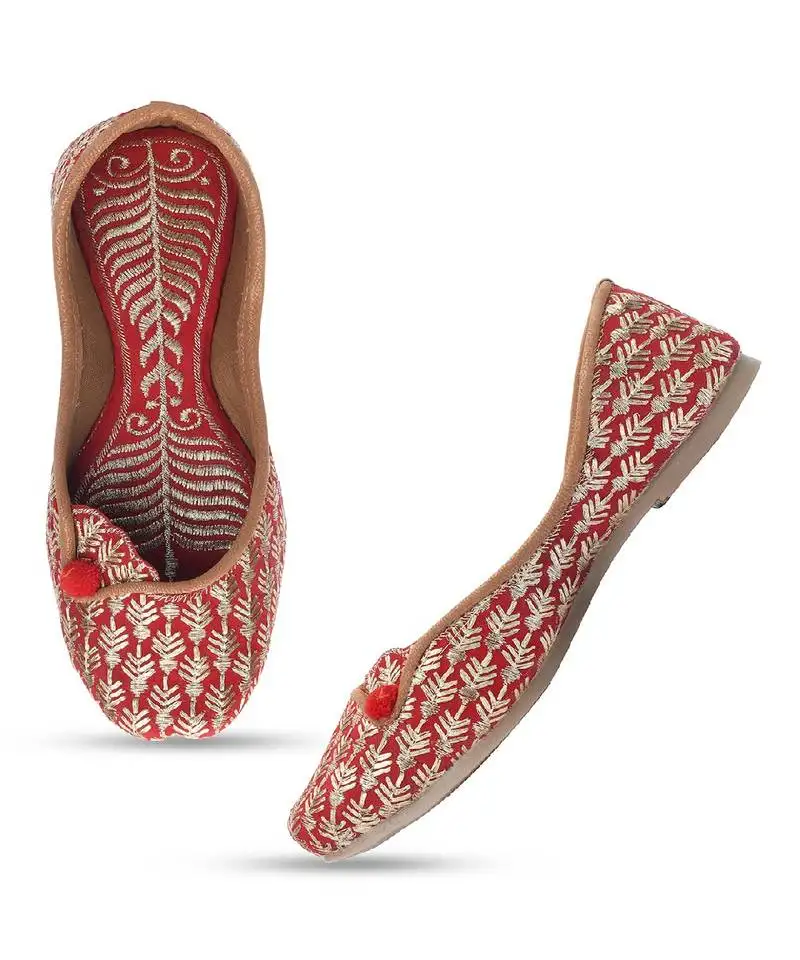 Cushioned embroidered ruby red flats