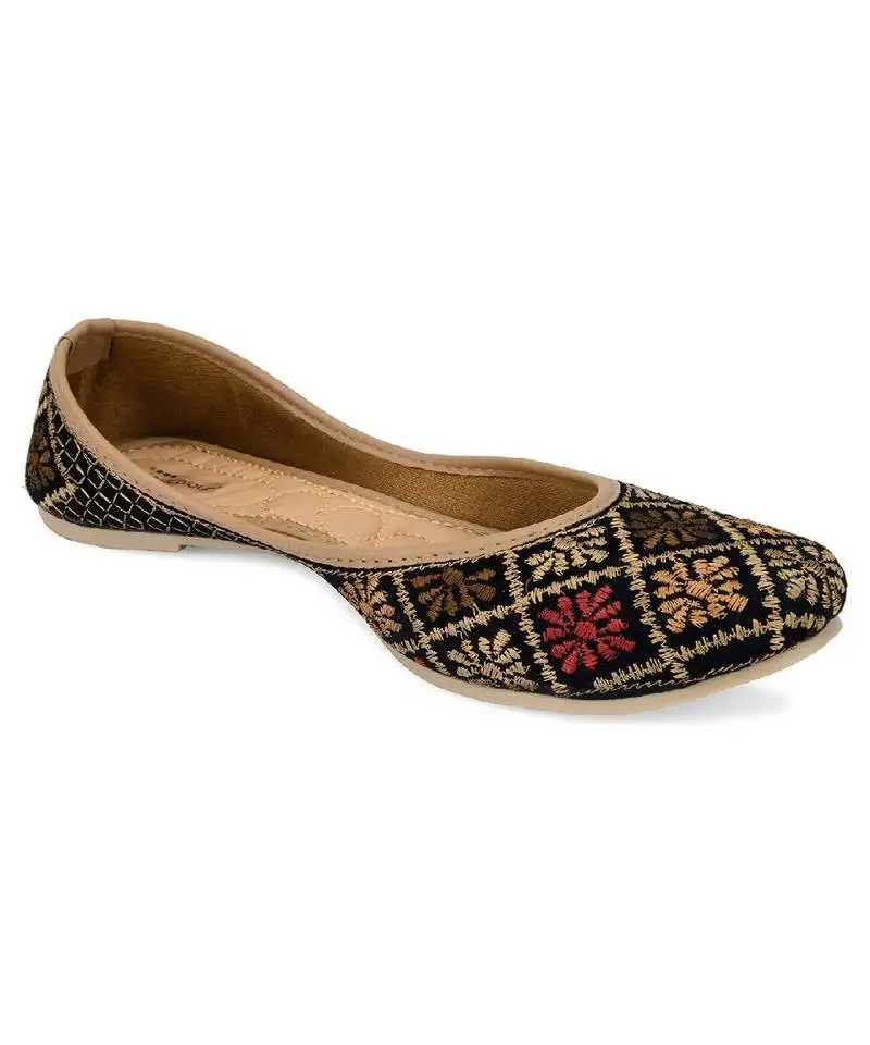 Black thread work flats