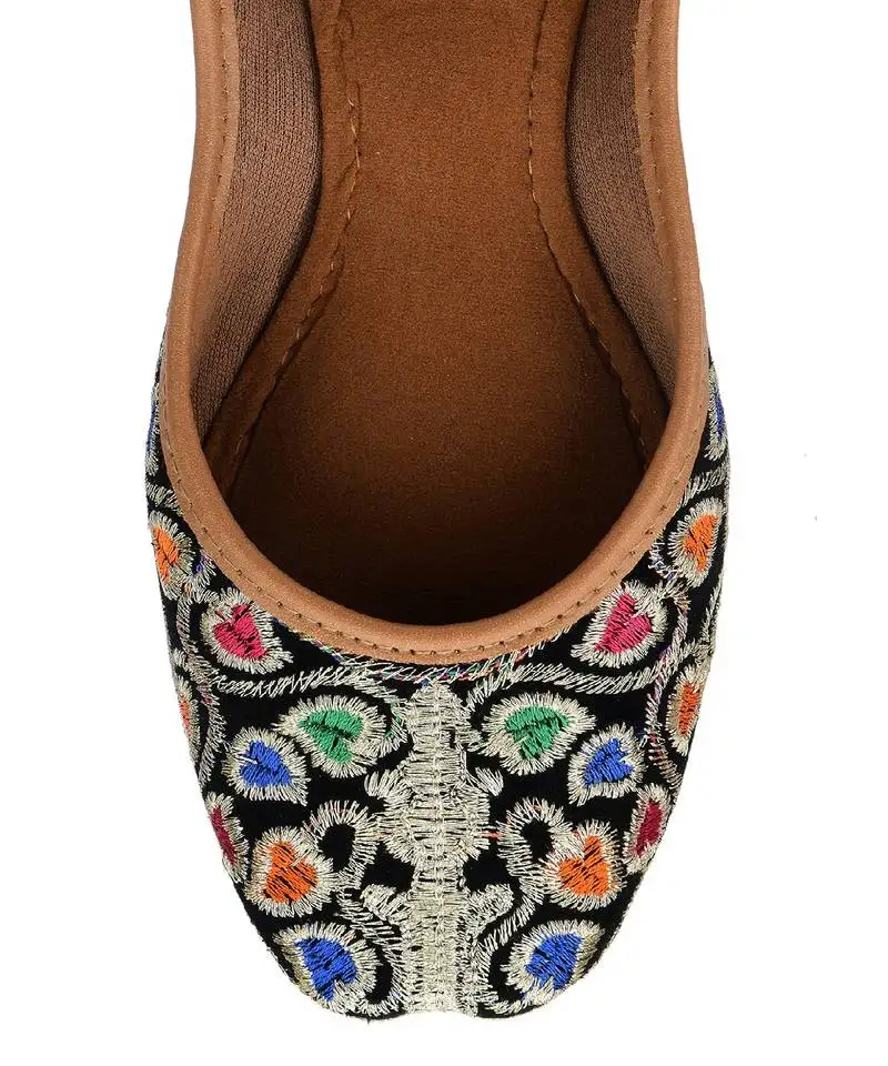 Black multicolor floral flats