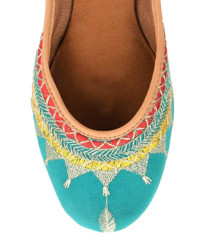 Embroidered sea green zari flats