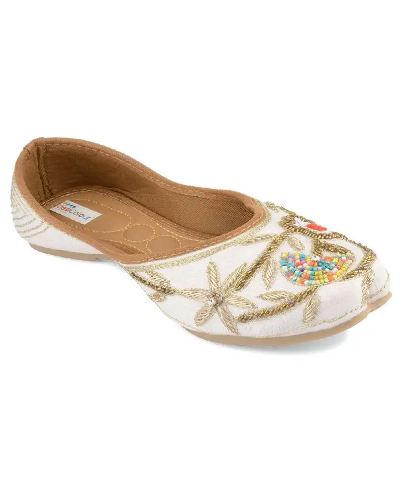 White multicolour floral flats