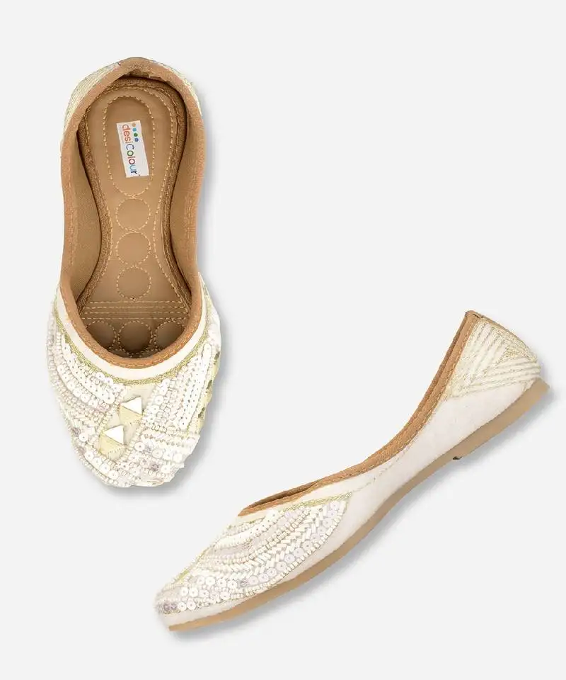 White mirror embroidered flats