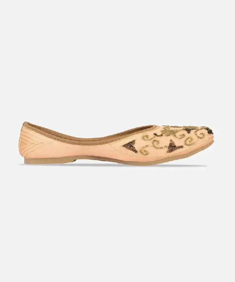Peach gold embroidered flats