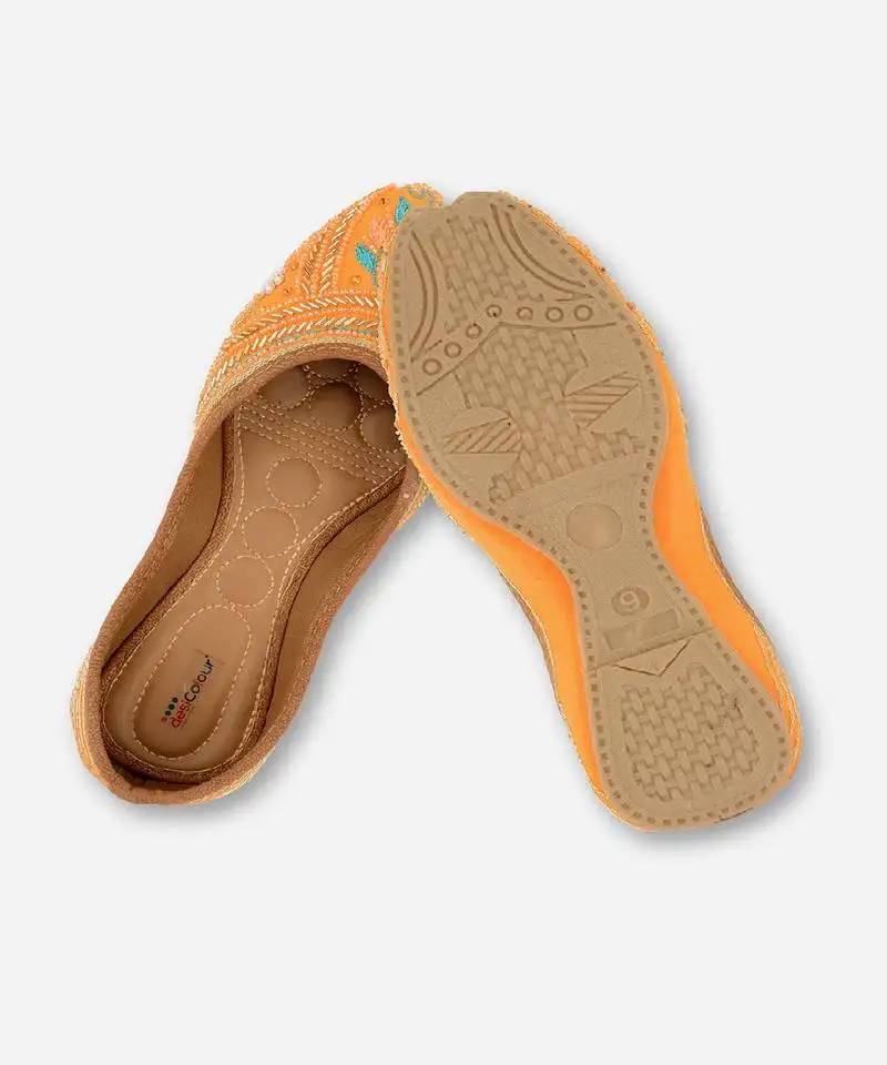 Orange embroidered flats
