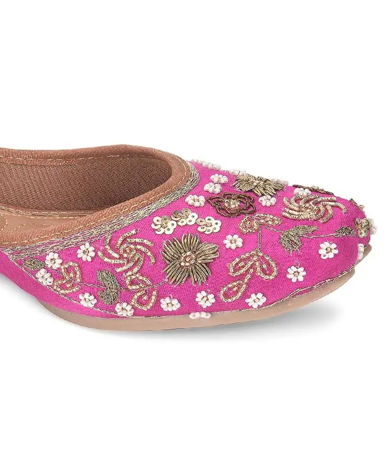 Pink dabka work flats